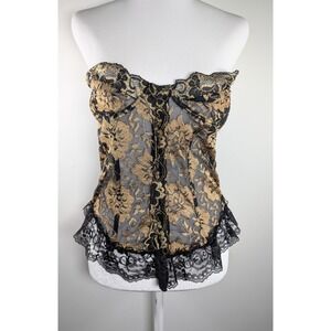 Vintage Undercover Wear Black Gold Lace Bustier Corset Strapless 34B Style 76060